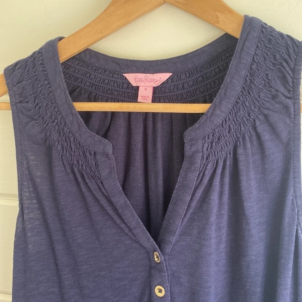 Lilly Pulitzer | Navy Blue Sleeveless Dress with Open Neck Buttons | Great Condi - Picture 3 of 5